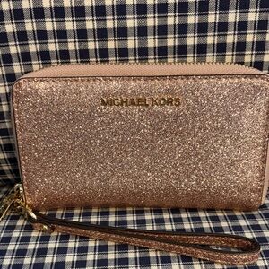Michael Kors Sparkling Rose Gold Wristlet/phone case